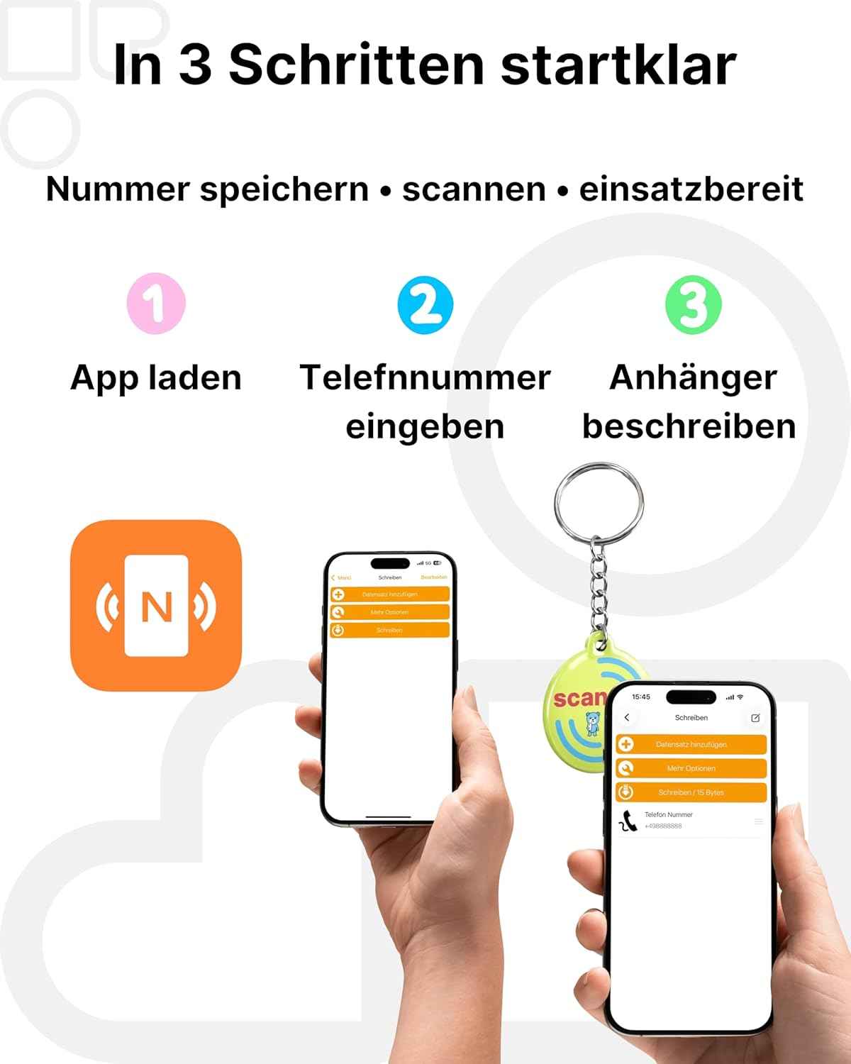 1x Notfallkontakt Anhänger für Kinder mit NFC – diskrete SOS Lösung ohne sichtbaren Namen & Daten – Telefonnummer selbst speicherbar & jederzeit änderbar – Alternative zum SOS Armband
