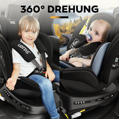 LETTAS I-Size 360°Drehung Autositz 40-150 cm, ca. 0 bis 12 Jahre, Isofix Kinderautositz mit Verstellbarer Kopfstütze, ECE R129 - Meloni2
