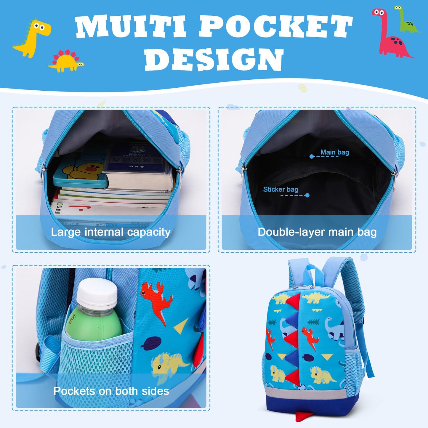 Kinderrucksack Jungen, Mini-Dinosaurier-Rucksack, Kindergarten Schulrucksäcke, Kleinkind Schultasche für Kinder, Jungen, Mädchen, Kleinkind