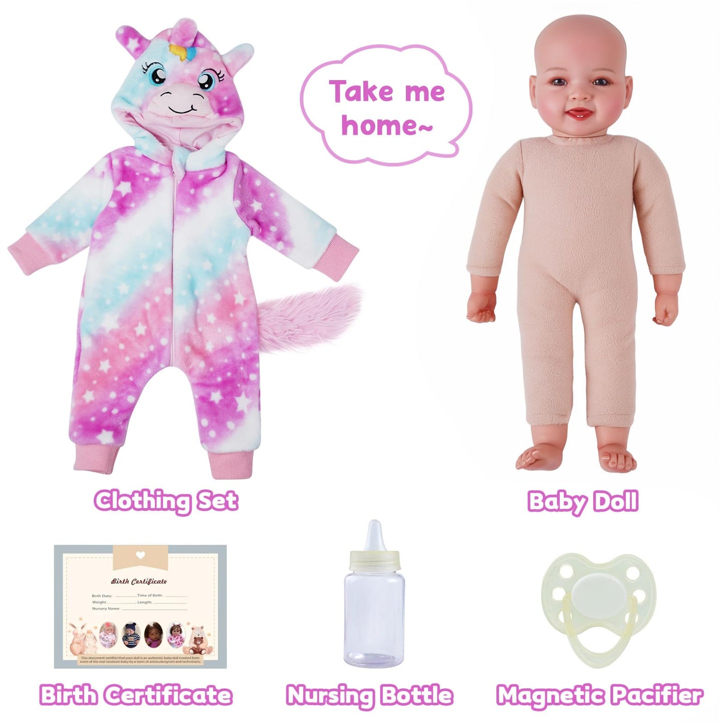 BABESIDE Baby Puppe - 43 cm / 17 Zoll Mädchen Babypuppen mit Stoffkörper - Babypuppe Mit Bezauberndem Outfit, Schnuller Und Babyflasche Als Geschenk FüR Kinder Ab 2 Jahren