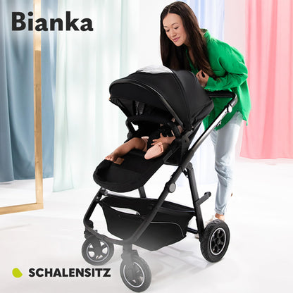 LIONELO BIANKA Children's Pushchair 3-in-1 (22 kg) Baby Carrycot (9 kg) Baby Seat (13 kg), Foldable, Travel System, Backrest Adjustment, Wheels 360o Shock Absorber, Hood XXL