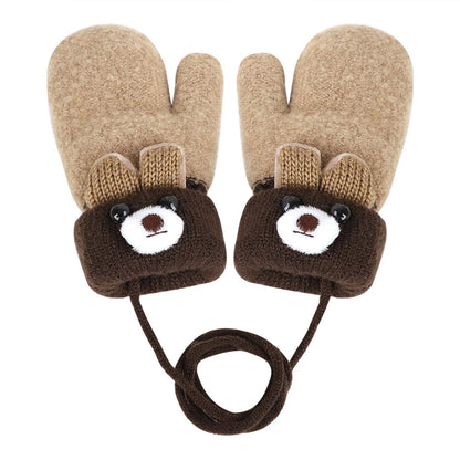 Kids Winter Gloves Mittens Baby Cartoon Mitten Neck Gloves Thick Double Knitted Glove with Plush,0 - 3 years old, Playing, Running, Skiing