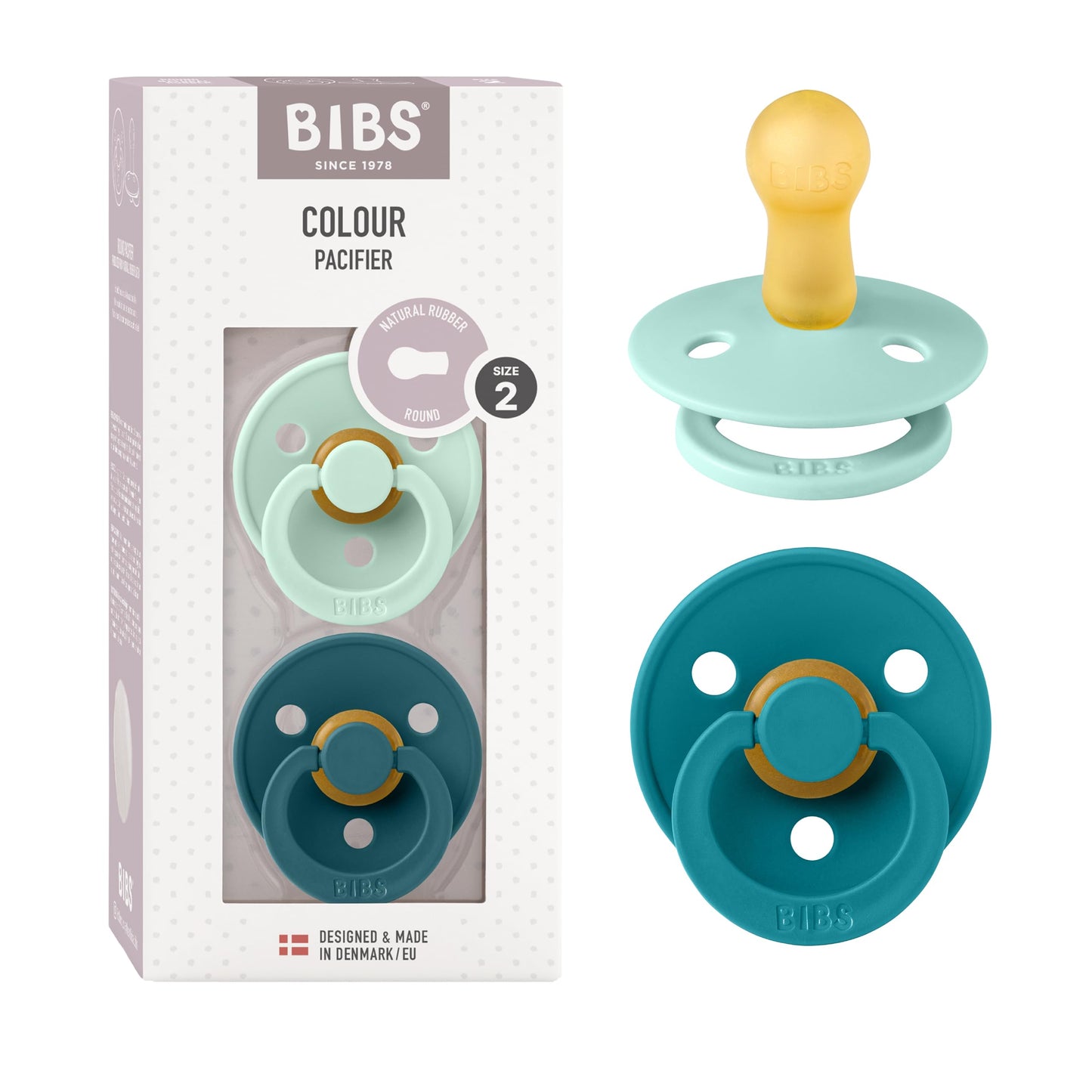 BIBS Colour Schnuller 2er-Pack, BPA-frei, Kirschform Nippel. Naturkautschuk/Latex, Hergestellt in Dänemark. Größe 2 | 6+ Monate | 2-Pack, Coral/Ruby