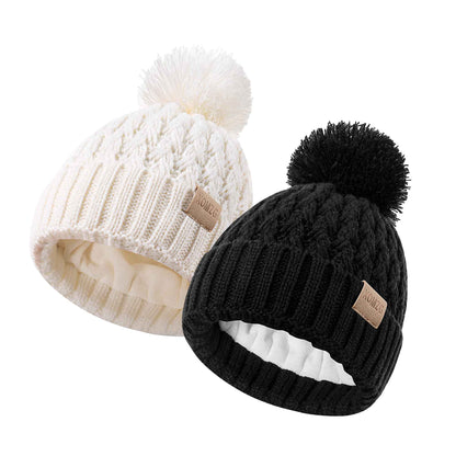 Baby Beanie Hats with 2 Pack, Warm Winter Hats for Boys and Girls, Toddler Fleece Lined Toddler Baby Hats for 0-36 Months
