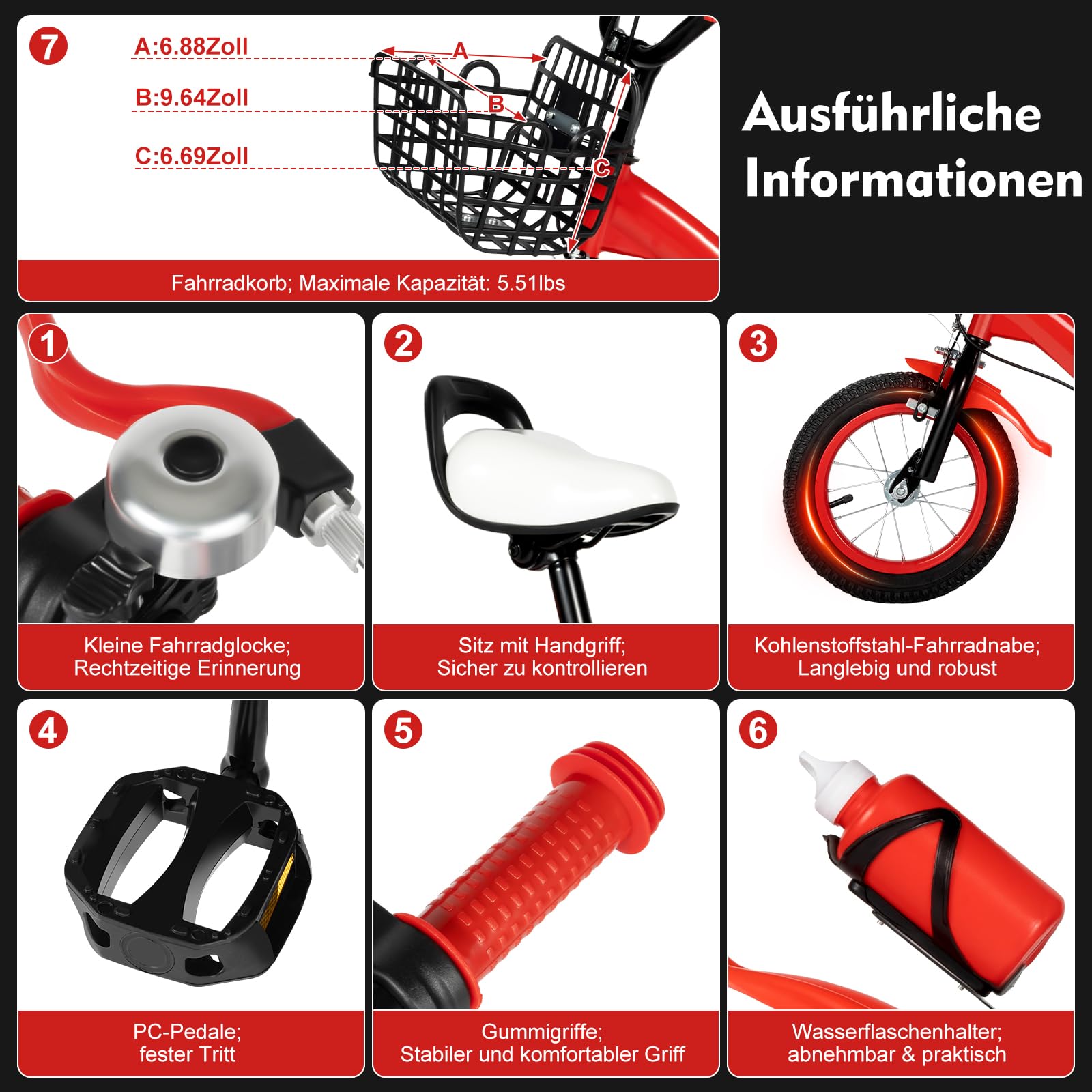 LKHDONG Kinderfahrrad 12 Zoll, Kinderrad für ab 2-4 Jahre, Tretfahrrad mit Stützräder und Korb, Kinder Fahrrad Mädchen Jungen, Fahrrad Kinder Höhenverstellbares - Meloni2