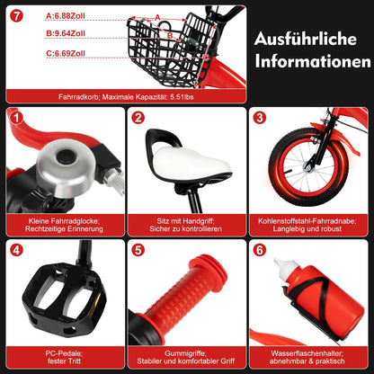 LKHDONG Kinderfahrrad 12 Zoll, Kinderrad für ab 2-4 Jahre, Tretfahrrad mit Stützräder und Korb, Kinder Fahrrad Mädchen Jungen, Fahrrad Kinder Höhenverstellbares - Meloni2