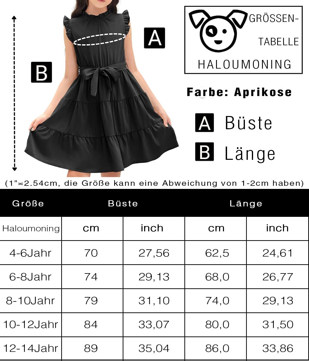 Haloumoning Mädchen Kleider Casual Rüschen Ärmel Midi Kleid Kinder Plissee Party Kleid mit Gürtel 4-15 Jahre