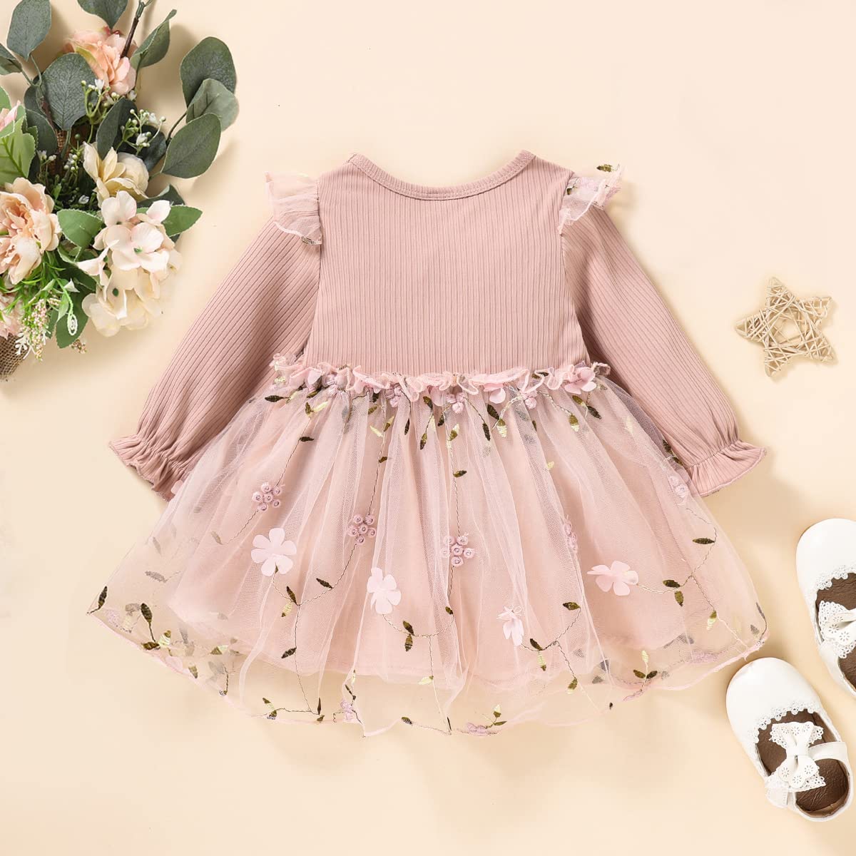 Kleinkind Baby Mädchen Kleidung Set Langarm Rüschen Gänseblümchen Gedruckt Tüll Tutu Rock Ein Stück Strampler Kleid Herbst Outfit