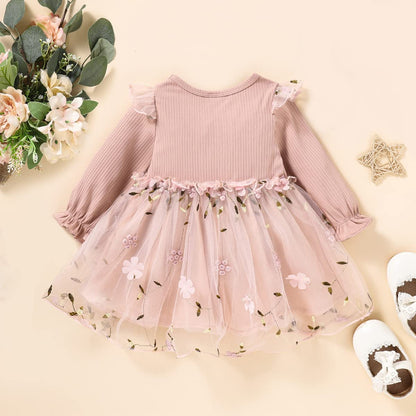 Kleinkind Baby Mädchen Kleidung Set Langarm Rüschen Gänseblümchen Gedruckt Tüll Tutu Rock Ein Stück Strampler Kleid Herbst Outfit