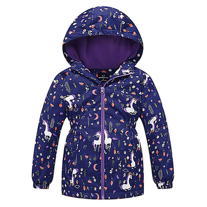 SXSHUN Children's Girls' Softshell Jacket with Fleece Lining Transition Jacket Print Hiking Jacket Outdoor Jacket Warm Windproof Breathable Spring Autumn 