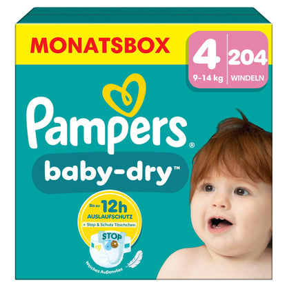 Pampers Baby-Dry Size 3, 222 Nappies, 6 kg - 10 kg, Up to 100% Leak Protection & Comfort All Night