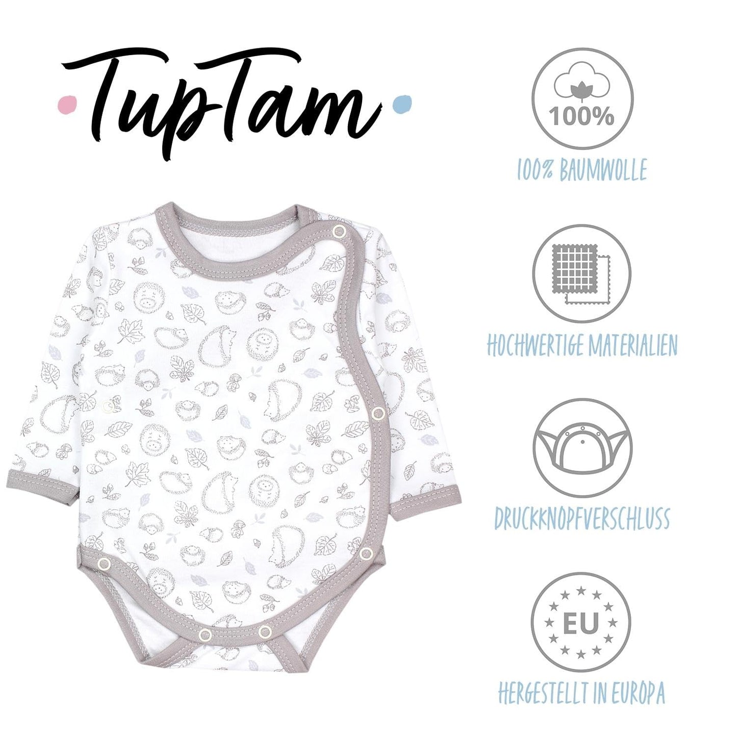 TupTam Baby Body Langarm – Wickelbody Langarm für Jungen & Mädchen, 5er Pack, 100% Baumwolle, OEKO-TEX