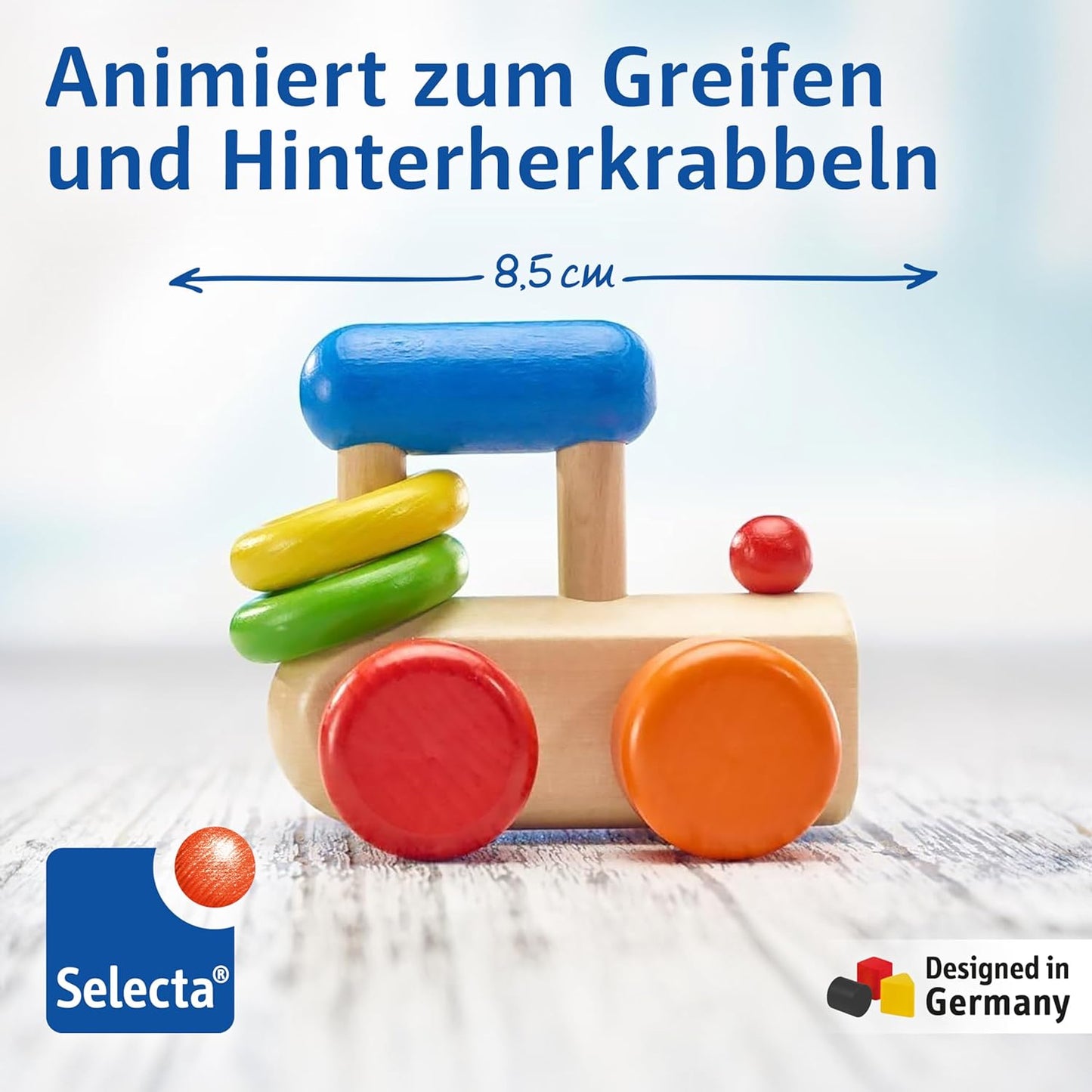 Selecta Lok-Greifling, 8,5 cm, Holz, 6 Monate - 3 Jahre, Lokomotive mit Klapperringen