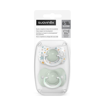 Suavinex, Set mit 2 Schnullern für Babys 0-6 Monate, Symmetrisch, Super weich und flexibel, Dreams Pink, 2er-Pack