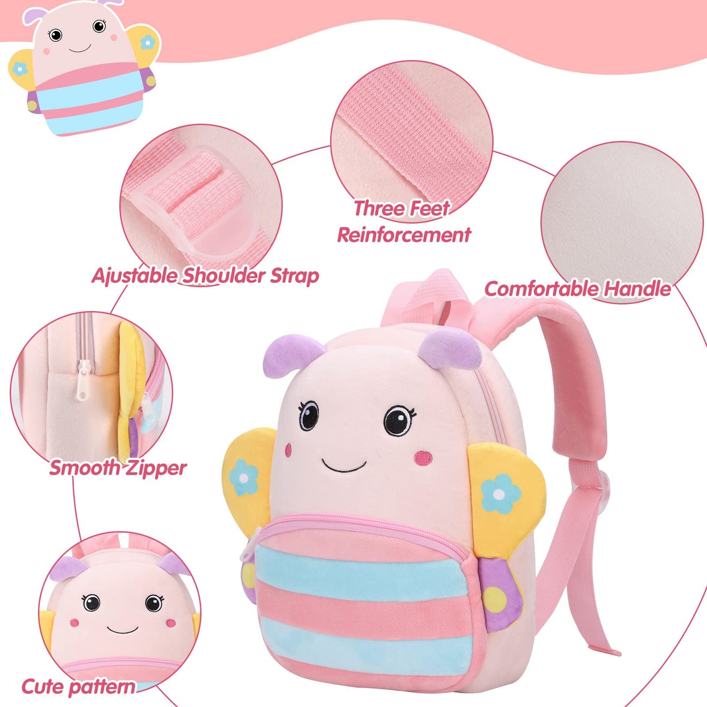 Kinderrucksack Kinder Mini Schulrucksack Tiere Kindergartentasche fur Jungen Madchen Kleinkind (Rosa Kuh)