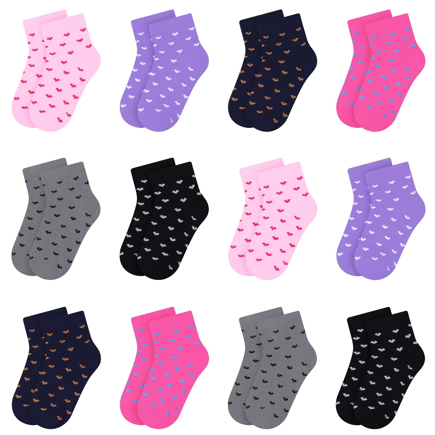 L&K-II 10/12 Paar Kinder Mädchen Socken mit niedlichen Herzmustern Kids Füßlinge Sneakersocken bunt 2825