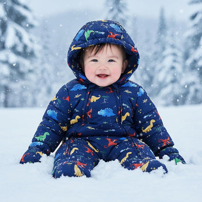 Baby Romper with Hood, Snowsuits with Gloves and Booties, for Toddlers, Fleece Cotton Romper for Toddlers, Boys and Girls, Warm Jumpsuit, Winter Jacket, 6-9 Months