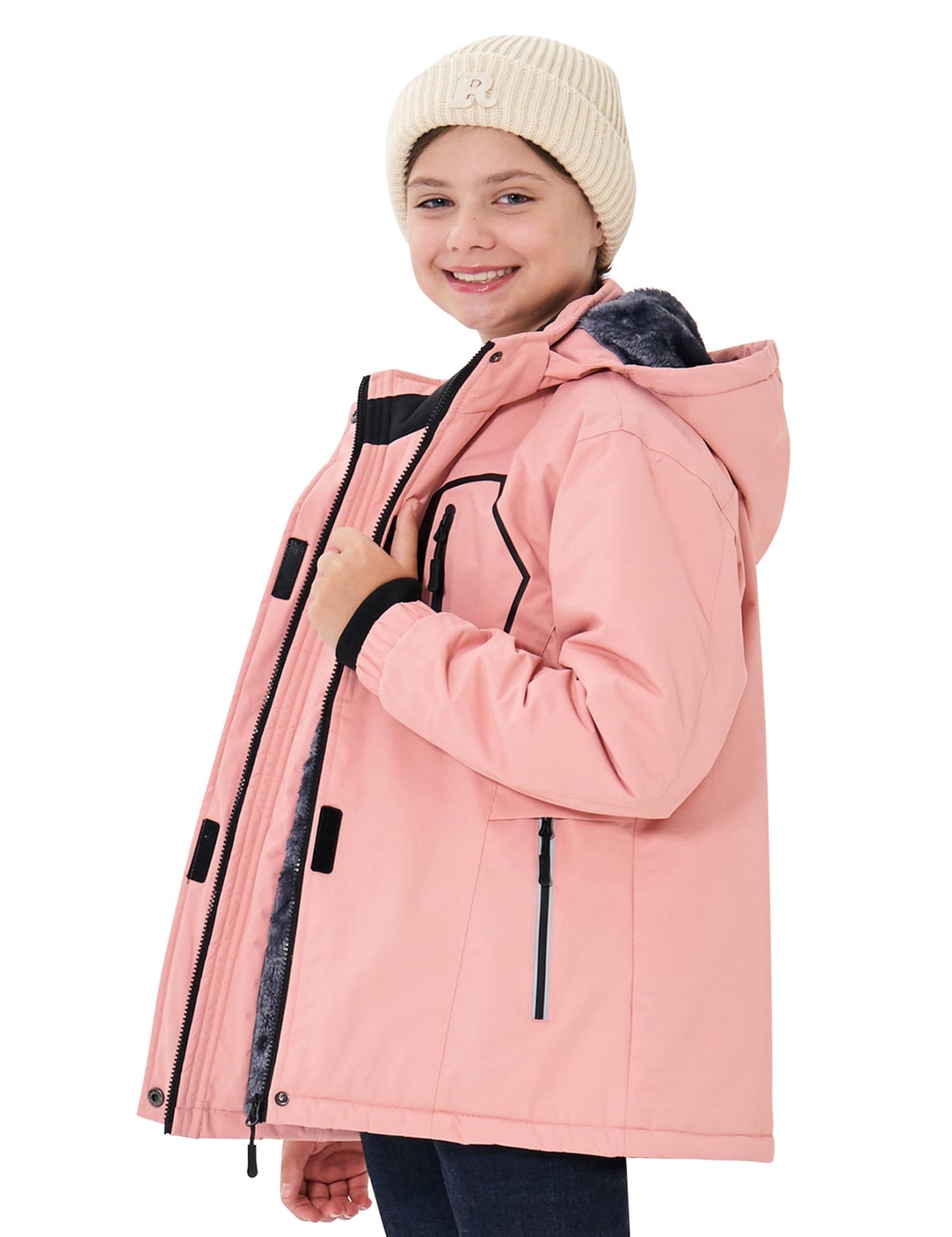 MoFiz Girls' Winter Jacket, Ski Jacket, Children's Softshell Jacket, Fleece Lining, Windproof, Outdoor Jacket with Hood