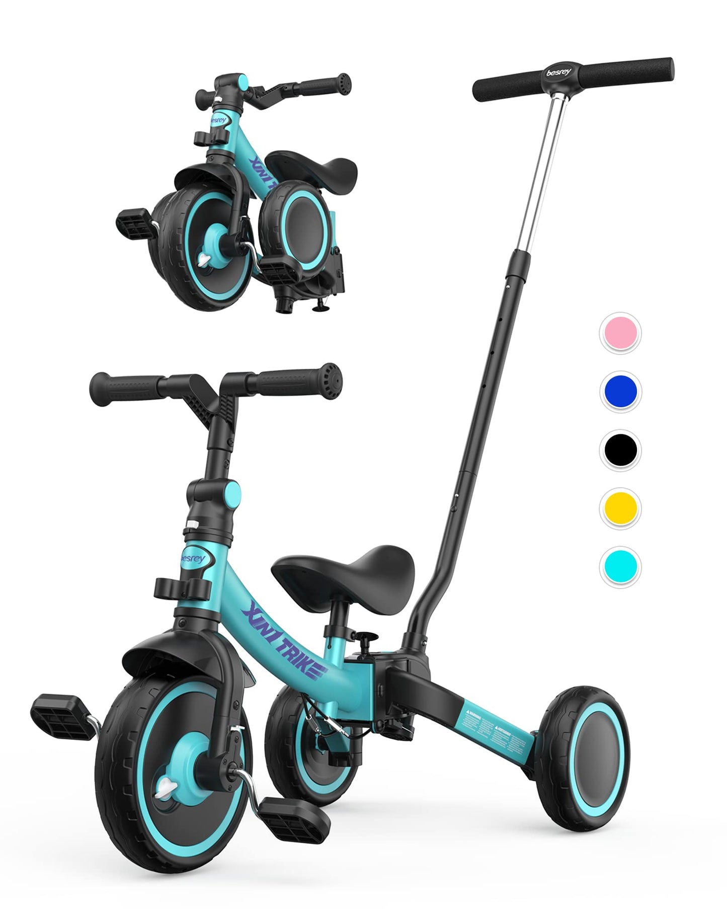 besrey 5 in 1 Laufräder Laufrad Kinderdreirad Dreirad Lauffahrrad Lauflernhilfe für Kinder ab 1 Jahre bis 4 Jahren (Schwarz) - Meloni2