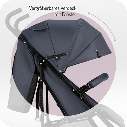MoMi AKIRA Kinderbuggy Kinderwagen ab 6 Monaten (bis 15 kg), verstellbarer 5-Punkt-Sicherheitsgurt, Babytasche, Einkaufskorb, Regen- und Insektenschutz.