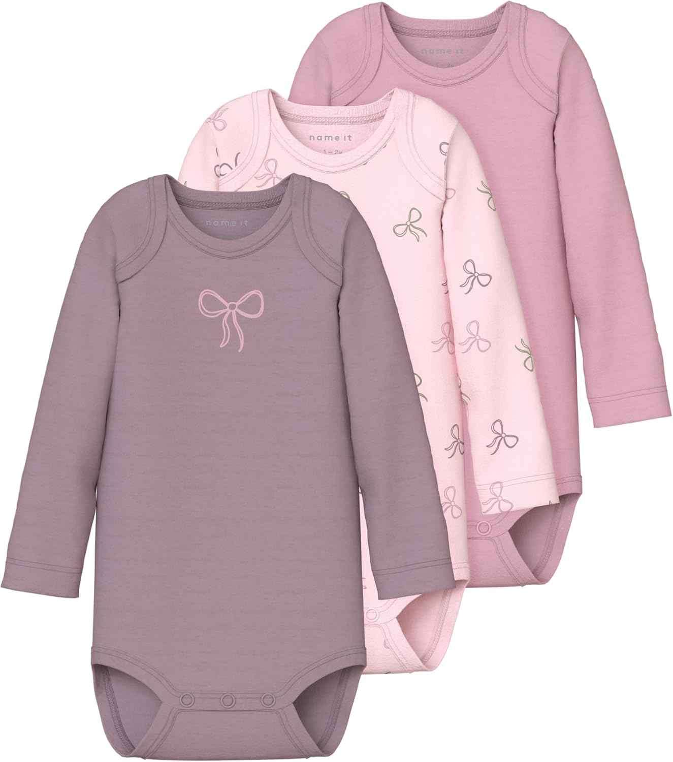 NAME IT Women's Nbfbody 3P LS Barely Pink Bow Noos (Pack of 3)