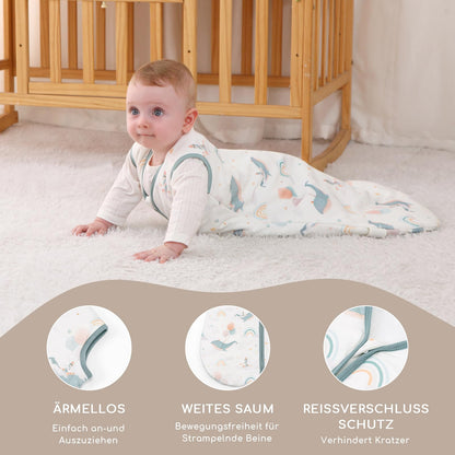 Yukkidds Baby Summer Sleeping Bag, 100% Cotton, 0.5 Tog, beige elephant, 0 - 6 months