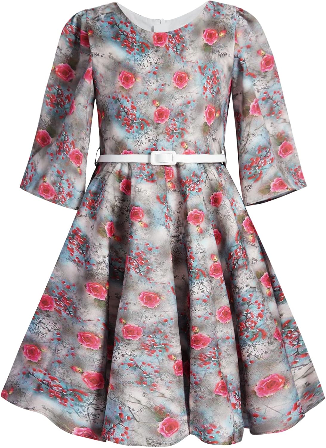 BONNY BILLY Mädchen Kleider Vintage Blumen Festlich Hochzeit Elegant Kinder Kleid mit Gürtel