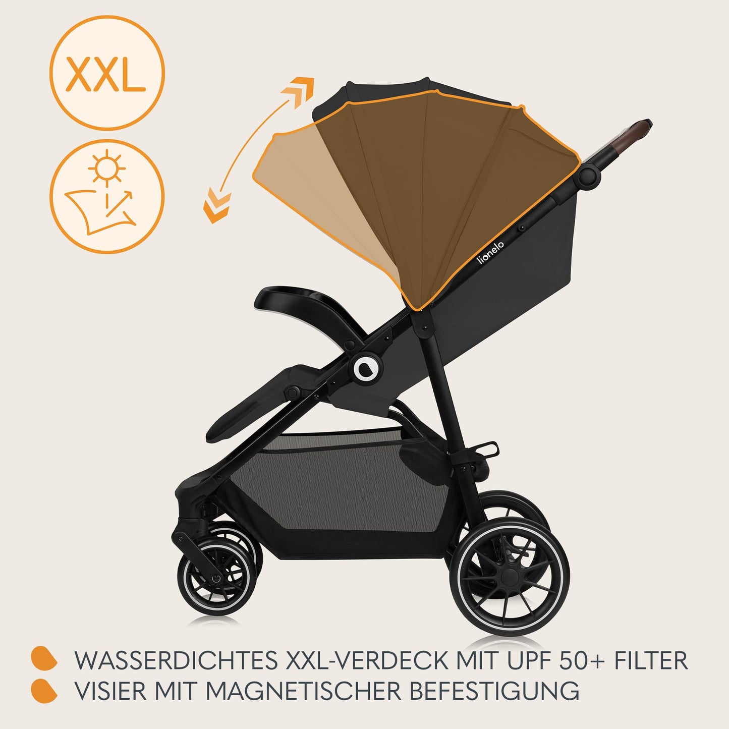 LIONELO Emma Plus Kinderwagen bis zu 15 kg, Kindersportwagen, leicht modern klein Buggy mit Liegeposition, zusammenklappbar, große Räder, großer Korb, Tasche Vivid Turkus