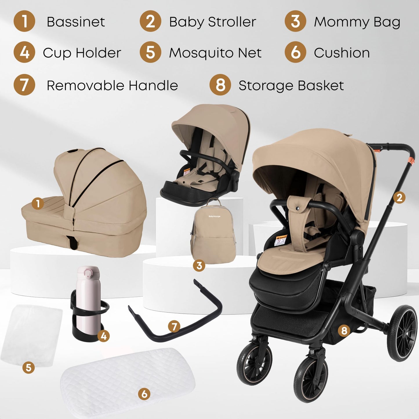 BabyVoyage Kombikinderwagen 2-in-1 ohne Babyschale – Babywanne & Sportsitz, Räder 360° Stoßdämpfer, Federung, höhenverstellbarer Griff, Faltbar, Zubehö-Grün