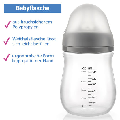 MiaMia 13-tlg. Babyflaschen Set – 6 Flaschen mit Silikon-Trinksaugern | Inkl. Milchpulverportionierer, Bürste & Abtropfständer | BPA-frei, Anti-Kolik & spülmaschinenfest | 2x 140 ml & 4x 260 ml - Meloni2