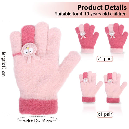 Becellen 2 Paar Winter Strickhandschuhe Kinder, 2 Farben Niedliche Magische Handschuhe Elastische Warme Vollfinger Handschuhe für Jungen Mädchen