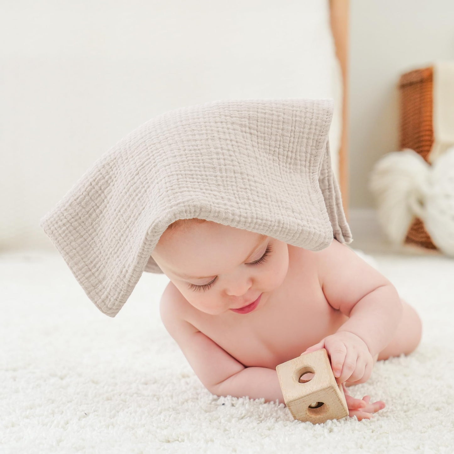 Bearmoss Moltontücher Baby 100% Baumwolle Weiche Spucktücher Baby,Atmungsaktiv und Extrem Saugfähig Musselin Tuch für Saugstark Mulltücher 4er 60x60cm (Brauner Druck)