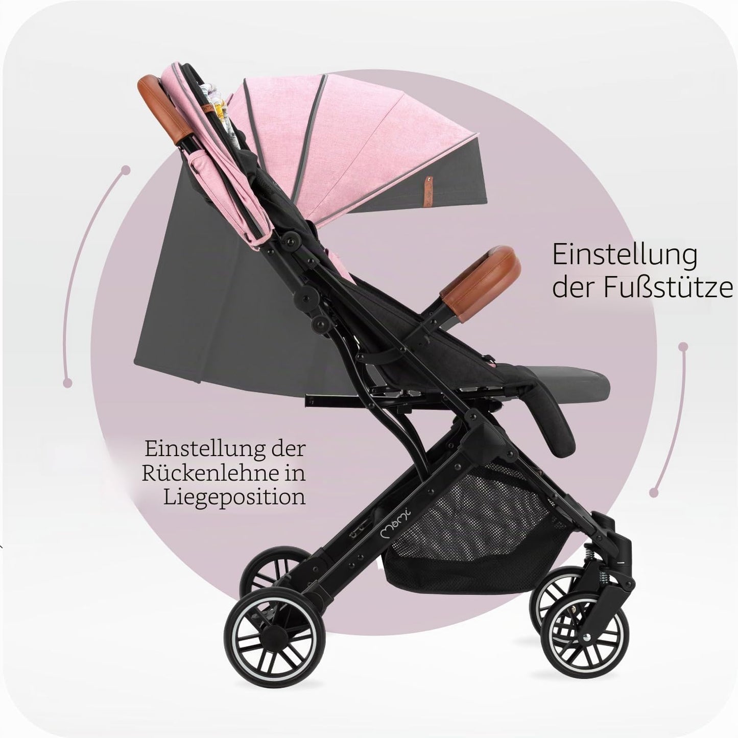MoMi ESTELLE Reise Buggy Klein Zusammenklappbar - Kinderwagen Klappbar für Kinder bis 15kg ab 6 Monaten - Reisebuggy mit Liegefunktion - Kinderbuggy Leicht 7,5kg - 5-Punkt-Sicherheitsgurt