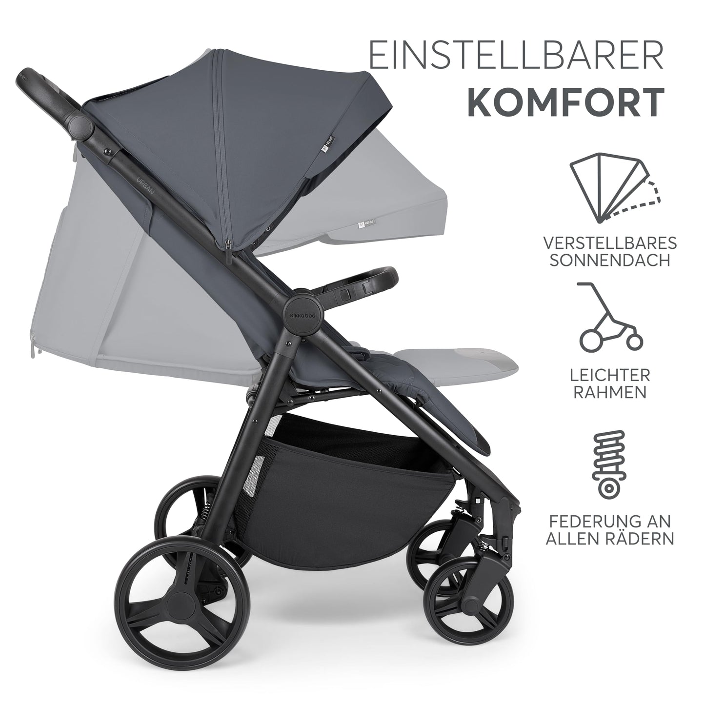 KikkaBoo Reisebuggy Kinderwagen URBAN, Buggy mit Liegefunktion ab Geburt bis 22 kg, Klein Zusammenklappbar, Leicht, EVA Räder mit Federung, Höhenverstellbarer Griff, Beige