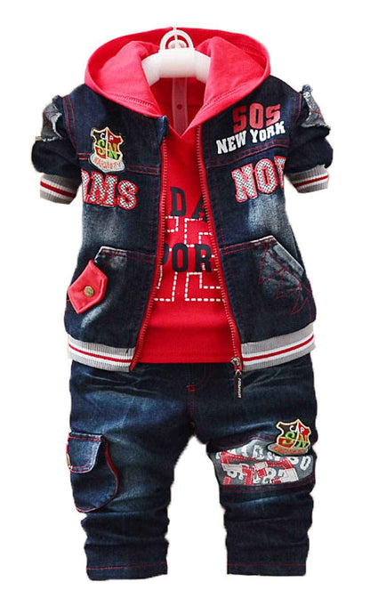 Yao 1T-5T Kleinkind Jungen Kleidung, Herbst Baby Boy 3-teiliges Bekleidungsset, Denim-Weste Baumwolle Hoodies Jeans für Kinder