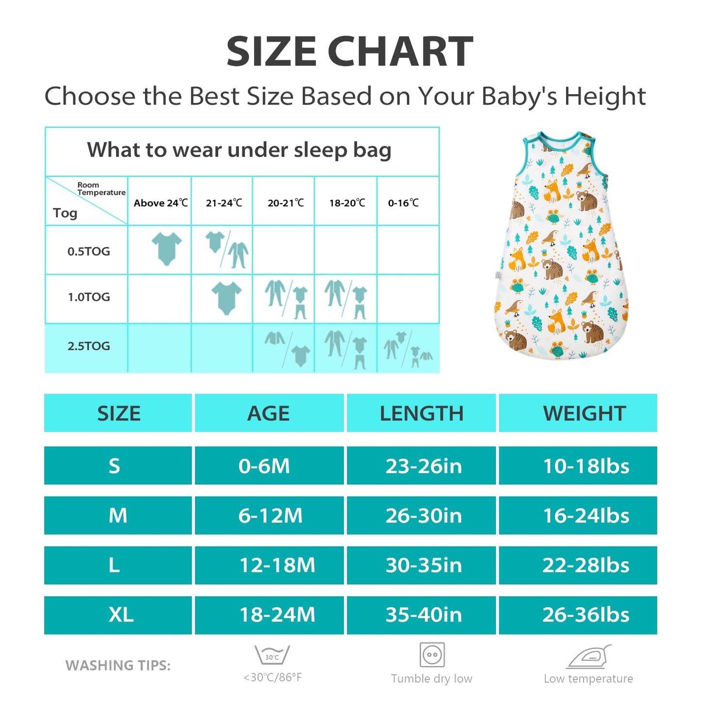 Baby Winter Sleeping Bag, Toddler Sleeping Bag, 2.5 Tog Sleeping Bag, 100% Cotton, Various Sizes from Newborn to 18 Months, All-Year-Round Sleeping Bag