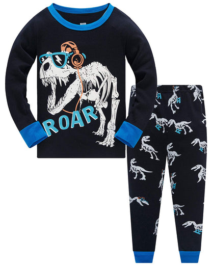 Jungen Pyjamas, Dinosaurier Langarm Zweiteiler Pyjama, Kinder Baumwolle Pyjama Set, Winter, Weihnachten Nachtwäsche, Größe 1–12 Jahre
