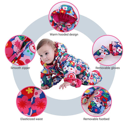 Baby Romper with Hood, Snowsuits with Gloves and Booties, for Toddlers, Fleece Cotton Romper for Toddlers, Boys and Girls, Warm Jumpsuit, Winter Jacket, 6-9 Months