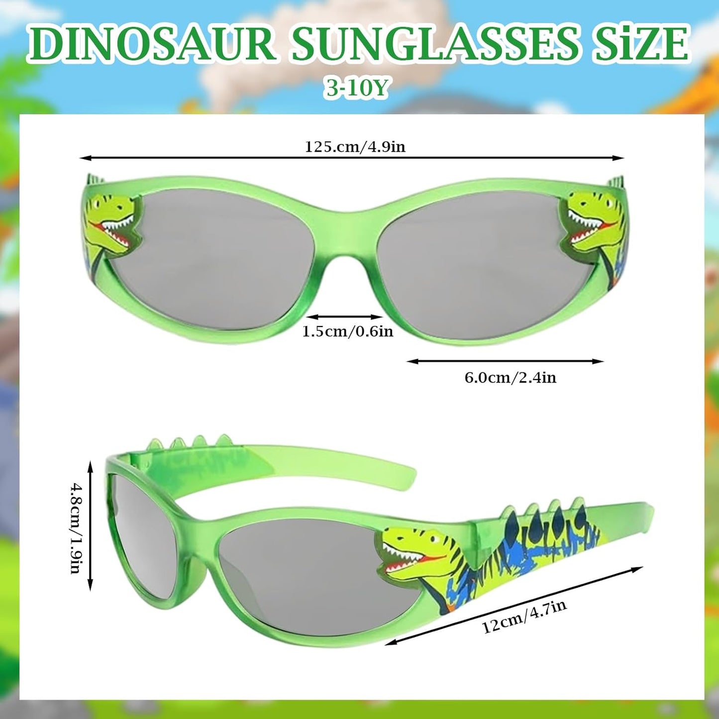 Fonyiunce Sonnenbrille Kinder, Sonnenbrille mit Leichtem Rahmen, Dinosaurier Sonnenbrille Jungen 3-10 Jahren, Baby Sonnenbrille, Mode Kindersonnenbrille, für Ferien Strand Freien Sommer Sport