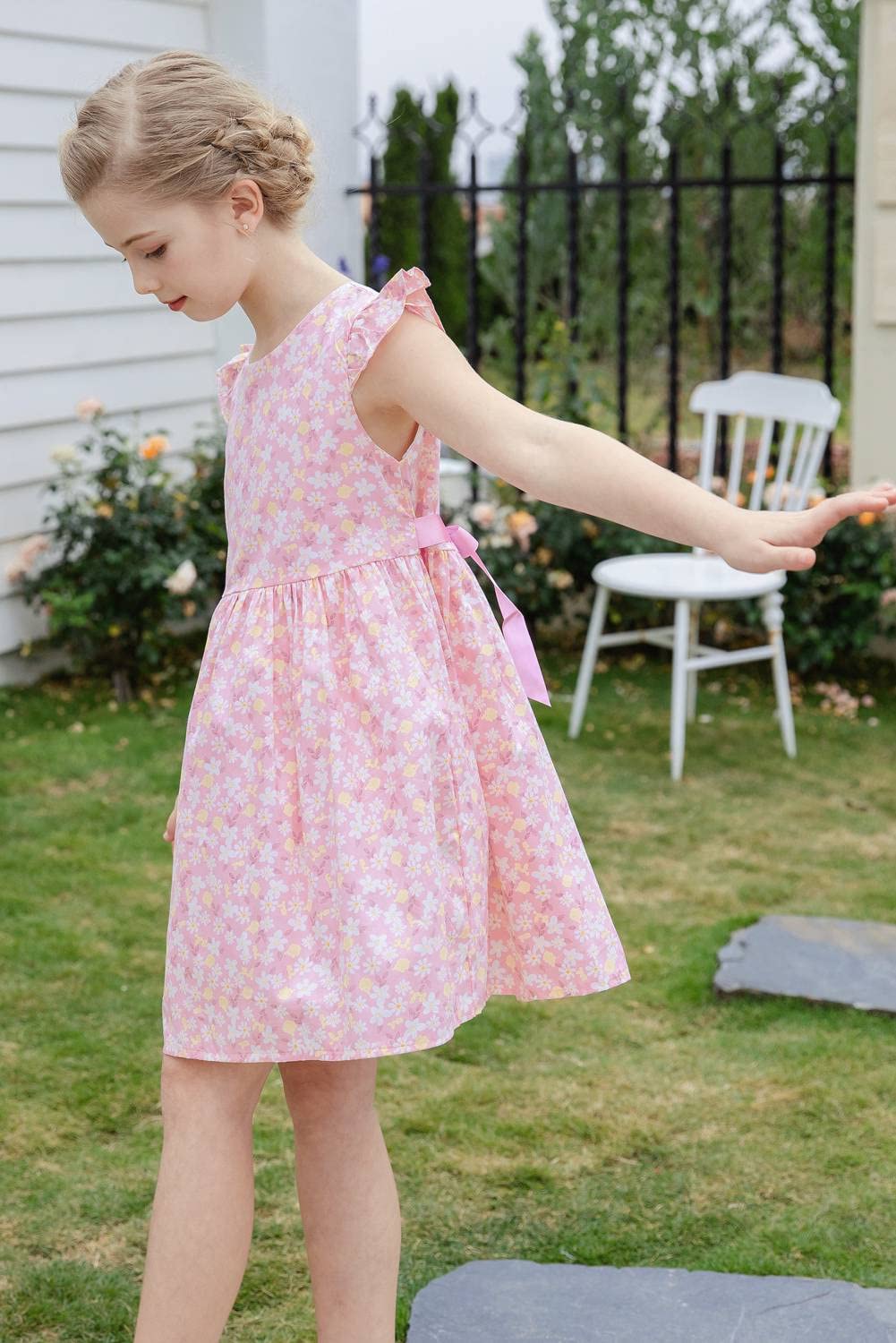 SMILING PINKER Girls Dress Cotton Flower Summer Party Girls Dresses