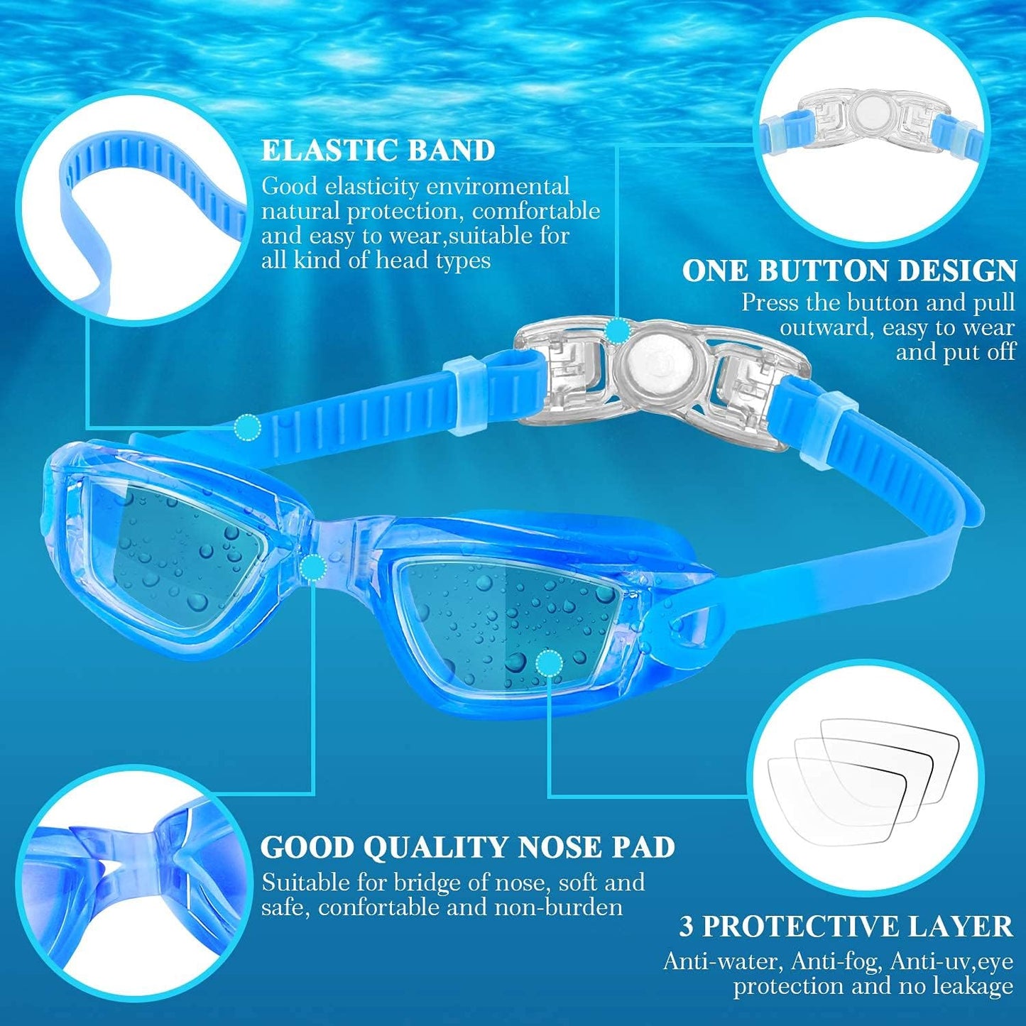 COOLOO Schwimmbrille Kinder, 2 Stück Schwimmbrille für Kinder Kind Jungen Mädchen Junior 3-15 Jahre,Anti-Fog,Kein Auslaufen