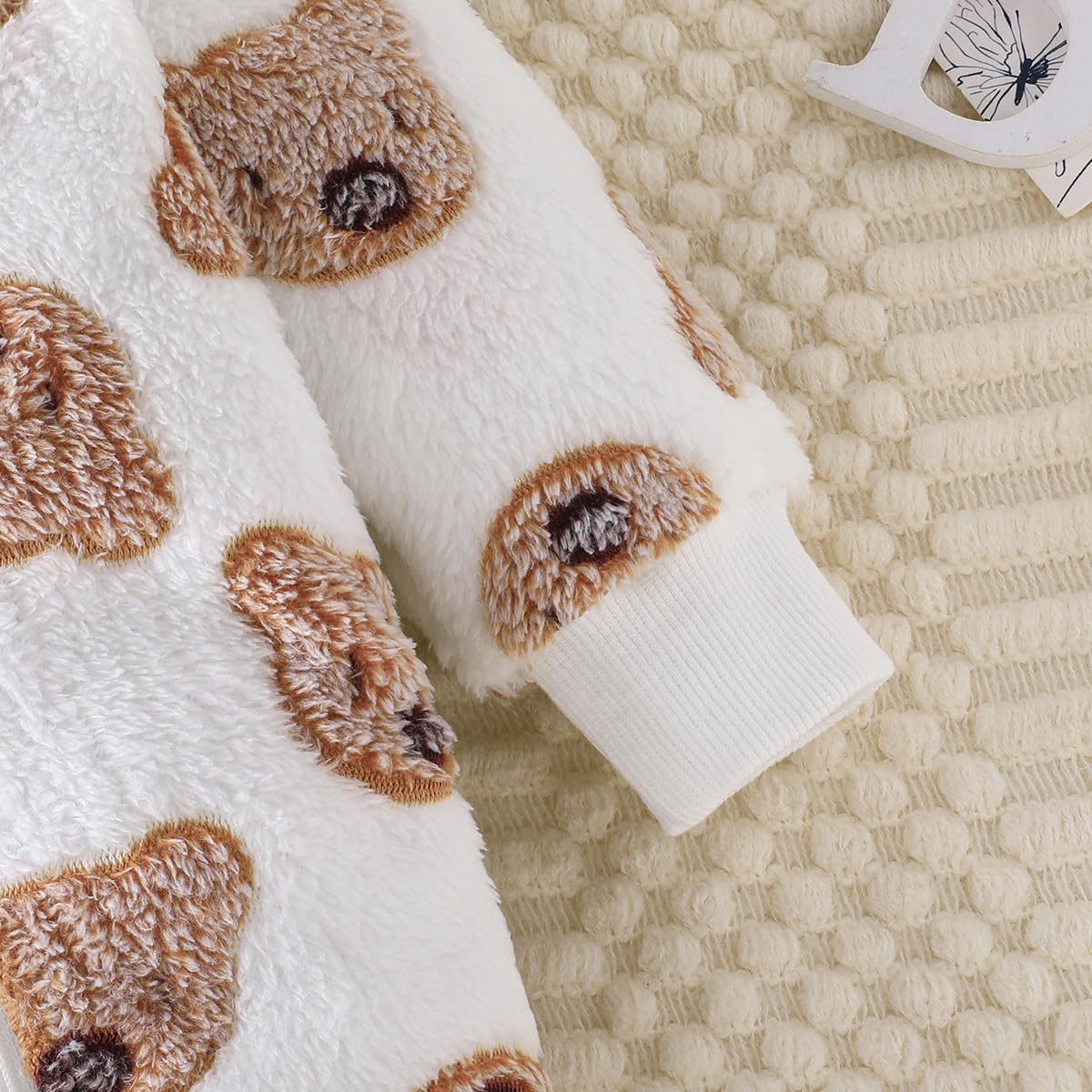 Yanmucy Newborn Baby Winter Romper with Hood Cartoon Bear Baby Snowsuit Warm Fleece Zip Baby Girl Boy Jumpsuit 0-18 Months