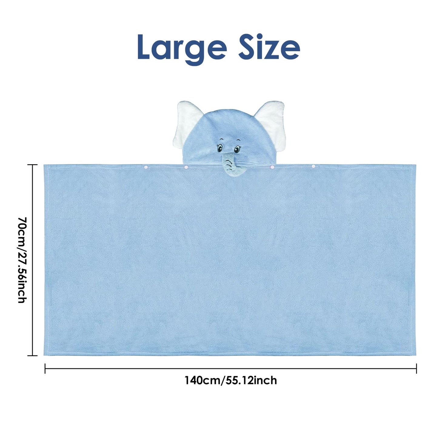 decalsweet Bath Towels for Kids, Large Softness and Absorbent Hooded Baby Bath Towel, Coral Fleece Children's Towel for Bathrobe Boys and Girls, 70 x 140 cm (Blue Elephant) 