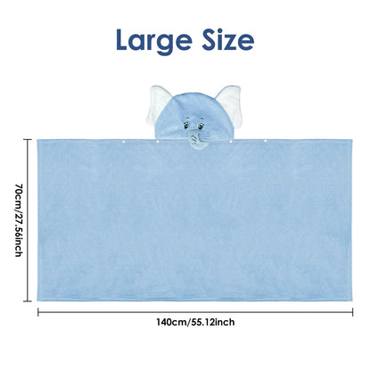 decalsweet Bath Towels for Kids, Large Softness and Absorbent Hooded Baby Bath Towel, Coral Fleece Children's Towel for Bathrobe Boys and Girls, 70 x 140 cm (Blue Elephant) 
