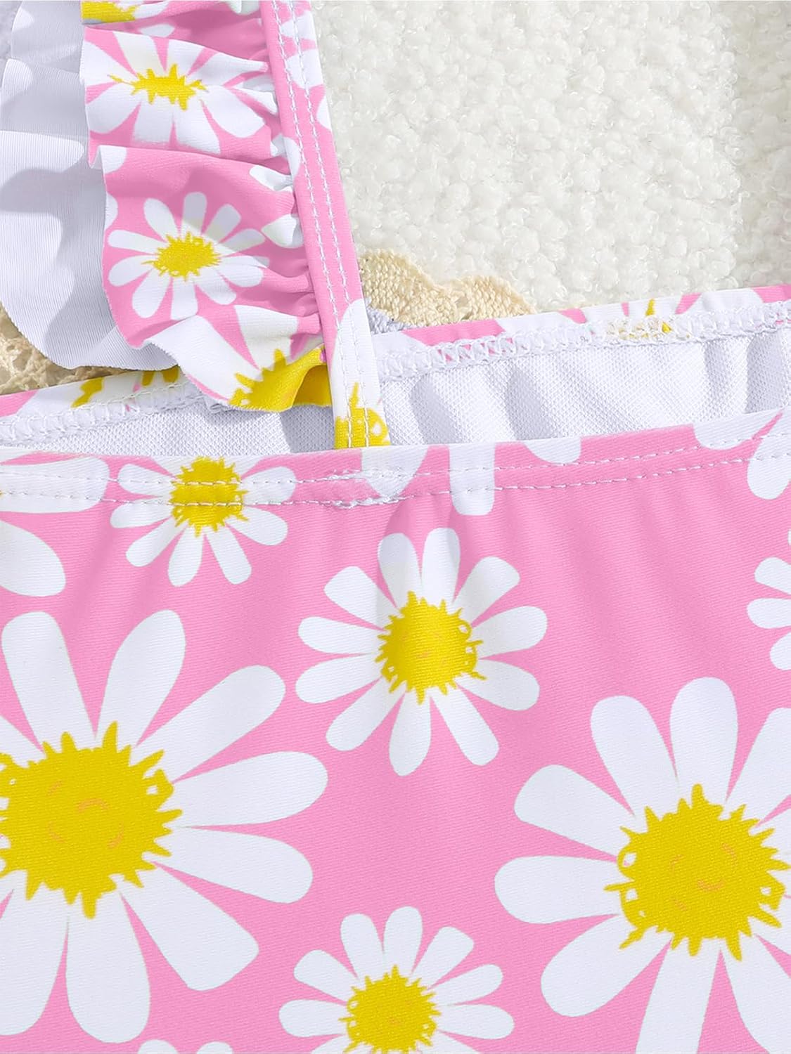JiAmy Einteiliger Mädchen Badeanzug Blumenmuster Rüschen Elastischen Trägern Ärmellos Kleinkinder Schwimmkleidung für 2–7 Jahre/92-122