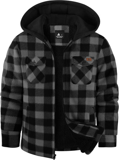 zitysport Shirt Jacket Boys Thick Hoodie Checked Jacket Children with Zip Warm Flannel Jacket Boys Sweat Jacket Outdoor Fleece Jacket Winter Jackets for Boys with Chest Pocket