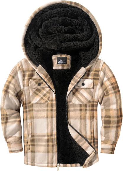 zitysport Shirt Jacket Boys Thick Hoodie Checked Jacket Children with Zip Warm Flannel Jacket Boys Sweat Jacket Outdoor Fleece Jacket Winter Jackets for Boys with Chest Pocket