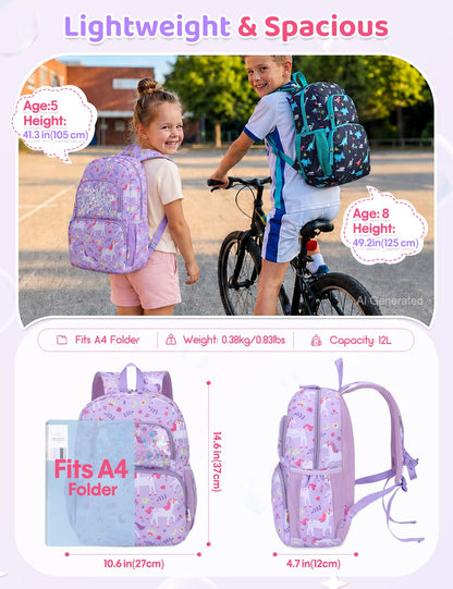 Kinderrucksack für Mädchen 5–8 Jahre, 12L Leichter & Wasserabweisender mit Brustgurt, Perfekt für Vorschule & Grundschule，Regenbogen