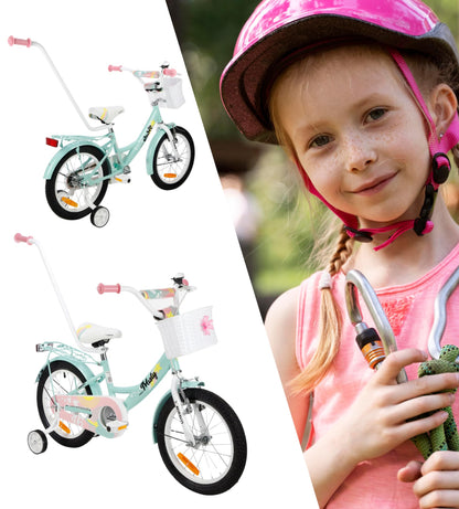 MIRAVO Kinderfahrrad Fahrrad Kinder Ab 2 Bis 8 Jahre Mit Stützrädern Schubstange V-Brake Bremsen Rückstrahl Aufkleber 12 16 20 Zoll Radgröße Korb Für Mädchen Misty - Meloni2