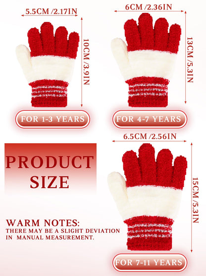 Geyoga 3 Paar Kinder Strickhandschuhe Winter Vollfinger Handschuhe